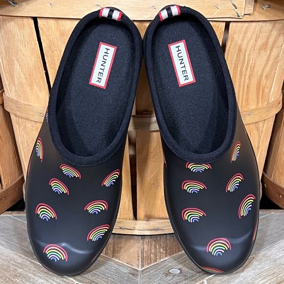 Hunter PLAY Logo Rainbow All Over Print Slip-On Mules Clogs Womens Size 10 - Picture 9 of 11